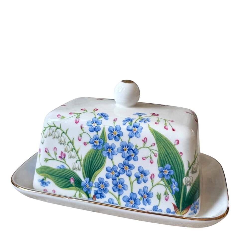 Grace Teaware Spring Floral Porcelain Butter Dish w/ Lid New